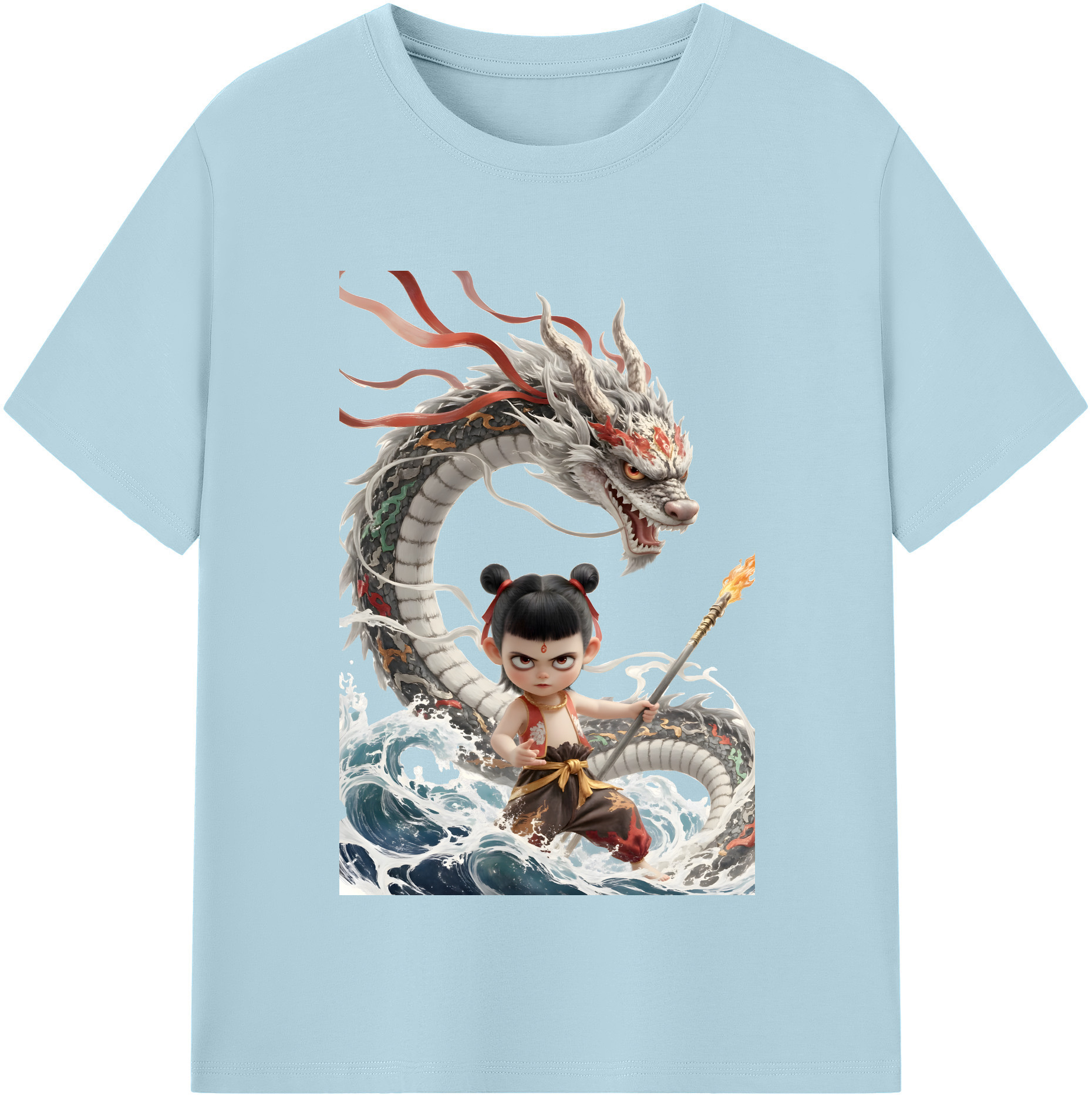 （画像用） Ne Zha 2 ナタ 魔童の大暴れ 綿100％半袖Tシャツ（フロントプリント）